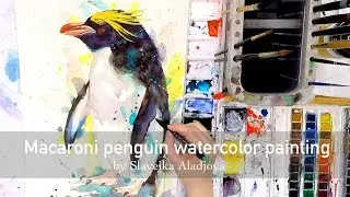 Macaroni penguin watercolor painting by Slaveika Aladjova