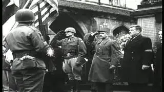 General Patch and US forces watch as French troops and World War I veterans parad...HD Stock Footage