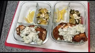 Buttermilk Chicken Schnitzel with Cucumber Dill Sauce and Zucchini