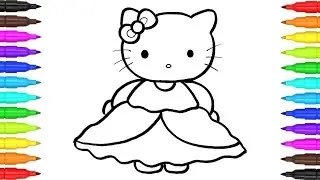 How to Draw Hello Kitty in Beautiful Dress | Hello Kitty Drawing and Coloring for Kids_ Easy Drawing