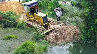 Canal Transformation! Dozer D21 Pours Soil with 5T Dump Trucks in Action