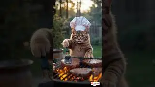 A cat grilling kebabs?! Who taught her this?#shortsfeed #share #creaturecravings #shorts