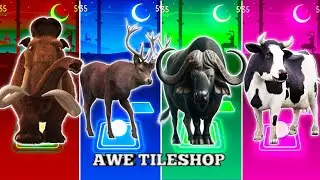 🦣Funny Mammoth Vs 🐃Funny Buffalo Vs 🐄Funny Cow Vs🦌Funny Deer |Coffin Dance |Tiles Hop