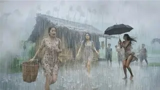 CAN YOU SLEEP IN THIS? ⛈️ ⚡️ Heavy Rain & Thunder in Indonesian Village | Rain Walk Village
