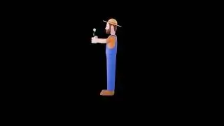 3D Cartoon Farmer Male Character Turntable | Curious Plant Observation Pose
