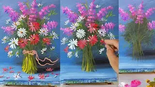 #012 - How to Paint a Colorful Daisy & Lavender Bouquet | FlowerVibe Art 