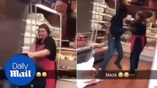Moment man brazenly steals from Greggs Bakery in London