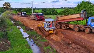 Change Mud To Highway! Base Optimization by Skilled Bulldozer as Dump Trucks Continuously Supply
