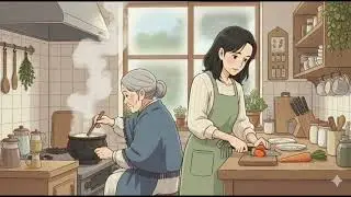 On a cozy rainy day cooking with my Mommy