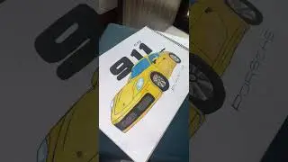 yellow Porsche GT3 911 drawing with alcohol markers pencil colour and black ink pen.please subscribe