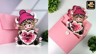 How To Make Paper Cut Pop up Card Highland Cow Valentines
