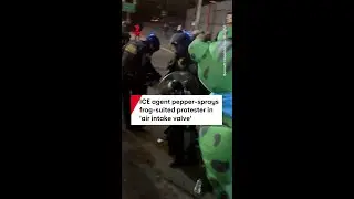 ICE agent pepper-sprays frog-suited protester in 'air valve'