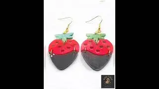 Whimsical strawberry earrings dangle, fruit earrings, handmade gift for valentines day, teacher g...