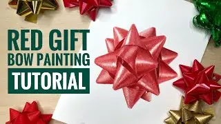 How to paint Red Gift Bow with watercolors | Christmas Painting