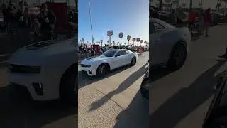 Challenger and Camaro arriving to cars and coffee!!! #mopar #camaro #car