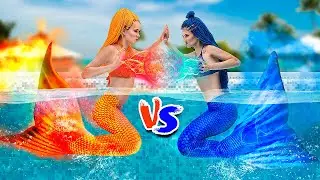 गरम vs ठंडा चैलेंज / मरमेड ऑन फायर vs आइस मरमेड