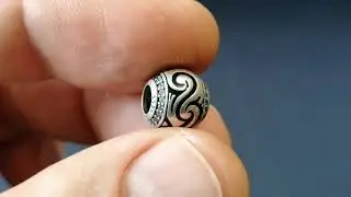 Daucina silver bead with clear cubic zirconia crystals, Fijian, Polynesian, 7SEAS Jewelry, close up