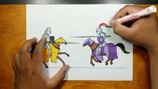 How to draw and coloring JOUSTING step by step