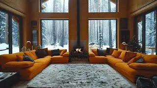 Ultimate Winter Serenity: Cozy Living Room Ambience with Snowstorm, Fireplace Warmth & Gentle Winds