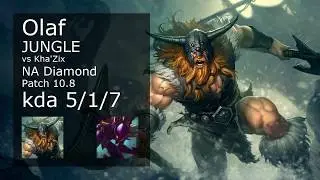 Olaf Jungle vs Kha'Zix - NA Diamond 5/1/7 Patch 10.8 Gameplay