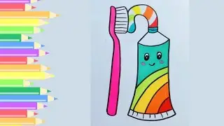 How to draw cute rainbow toothpaste and brush |how to color |easy drawing tutorial for kids school
