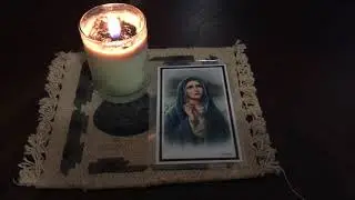 Silent Burning Candle for Quick Morning Prayer or  Catholic Prayer card of Holy Mary, Mother  of God