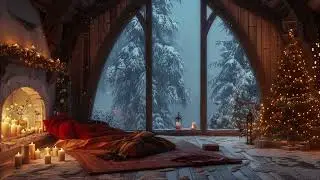 Cozy Christmas Cabin at Night ❄️ Fireplace, Snowfall & Warm Winter Ambience
