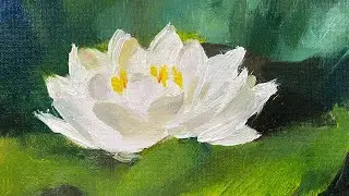 Painting water lily flower in oil