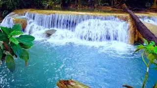 Relaxing Erawan falls Kanchanaburi Thailand. Waterfall Sounds for sleeping. Nature ASMR