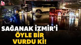 İZMİR'DE SAĞANAK HAYATI FEL&Ccedil; ETTİ! Cadde ve sokaklar g&ouml;le d&ouml;nd&uuml;, s&uuml;r&uuml;c&uuml;ler zor anlar yaşadı!