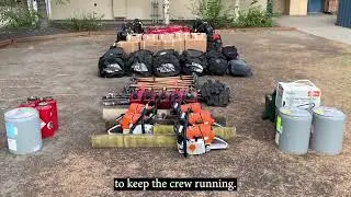 Chena Hotshots Crew line out gear for an Alaskan fire assignment w/audio descriptions