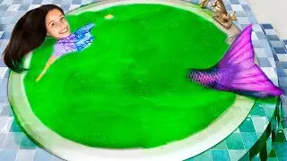 The mermaid enjoys a slime bath in the jacuzzi