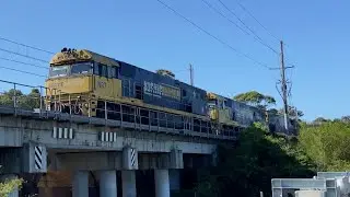 NR7-NR54-NR55 Pacific National container￼￼ train ￼ passing Casula parklands. 21/11/23￼