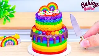 Rainbow Cake Decorating | Satisfying Miniature Rainbow Buttercream Cake Decorating | Baking Cake