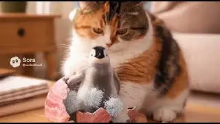 Grandma Sanhua conjured up something using a magic stone?國王企鵝#mewmew #baby #beautiful #funny #cat