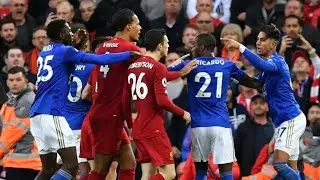 Leicester players fight Liverpool players after losing !!