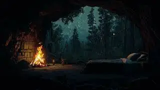 Extreme Thunder & Rain with Fireplace in Hidden Cave - Rain Sounds for Sleep, Relax Ambience