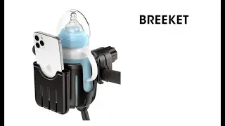 BREEKET 2 in 1 Stroller Cup Holder with Phone Holder Organizer