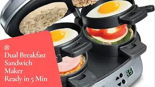 Dual Breakfast Sandwich Maker with Timer, Ready in 5 Minutes, Removable Dishwasher Safe