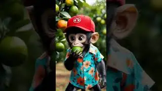 Cute Monkey Eating Apples 🐵✨ | Kids Fun Video #shorts #monkey #animals