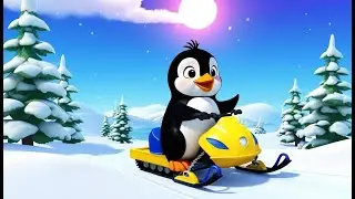 Penguin Rides a Snowmobile | Funny and Fun Kids Nursery Rhyme Animation