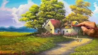 How to Paint a Peaceful Countryside House / Beautiful Acrylic Landscape Painting / LDL ART