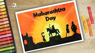 Maharashtra day drawing with oil pastel - International workers day drawing
