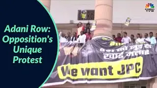 Adani Row: Opposition's Unique Protest In Front Of SBI Office In Parliament | CNBC-TV18