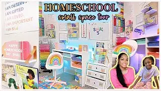 AFFORDABLE SMALL SPACE HOMESCHOOL SETUP  & ORGANIZATION | rainbow themed homeschool room tour