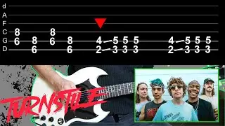 Turnstile - Real Thing - How to play on Guitar (Tutorial with Tabs on Screen)
