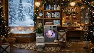 Cozy Christmas Laundry Room ASMR❄️Snowstorm Outside,Washing Machine & Bath Tub Sounds for Deep Sleep