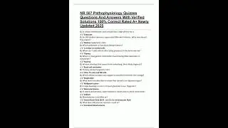 NR 507 Pathophysiology Quizzes Questions And Answers With Verified Solutions 1005 Correct Rated A Ne
