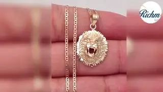 14k Yellow Gold Lion Face 3D Head Diamond Cut Charm Pendant Gucci Chain 20 Inch