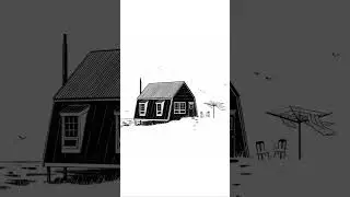 waterfront cabin illustration art - black/white digital drawing procreate small house sketch #shorts